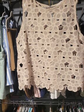 LOFT Beige Crochet Lace Overlay Top